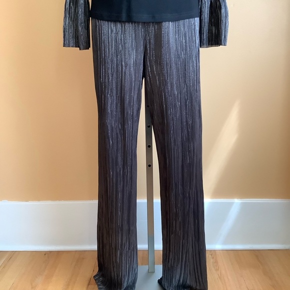 JOSEPH RIBKOFF Metallic Black & Silver Wide Leg Pants Size 8 - Picture 3 of 14